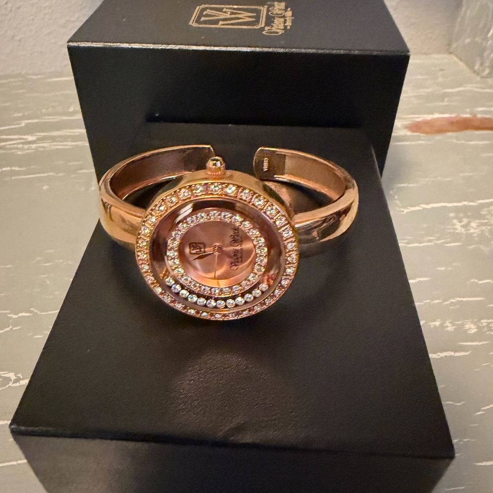 Rose Gold Crystal Cuff Bangle Watch